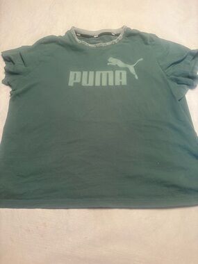PUMA women croppe' Teal Short-Sleeve Logo Tee